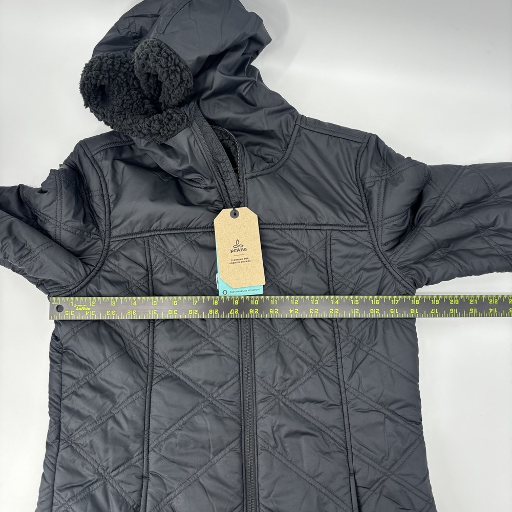 prAna Esla Hooded Coat Jacket Black Women Small Water Resistant Recycled Fabric - Picture 7 of 10